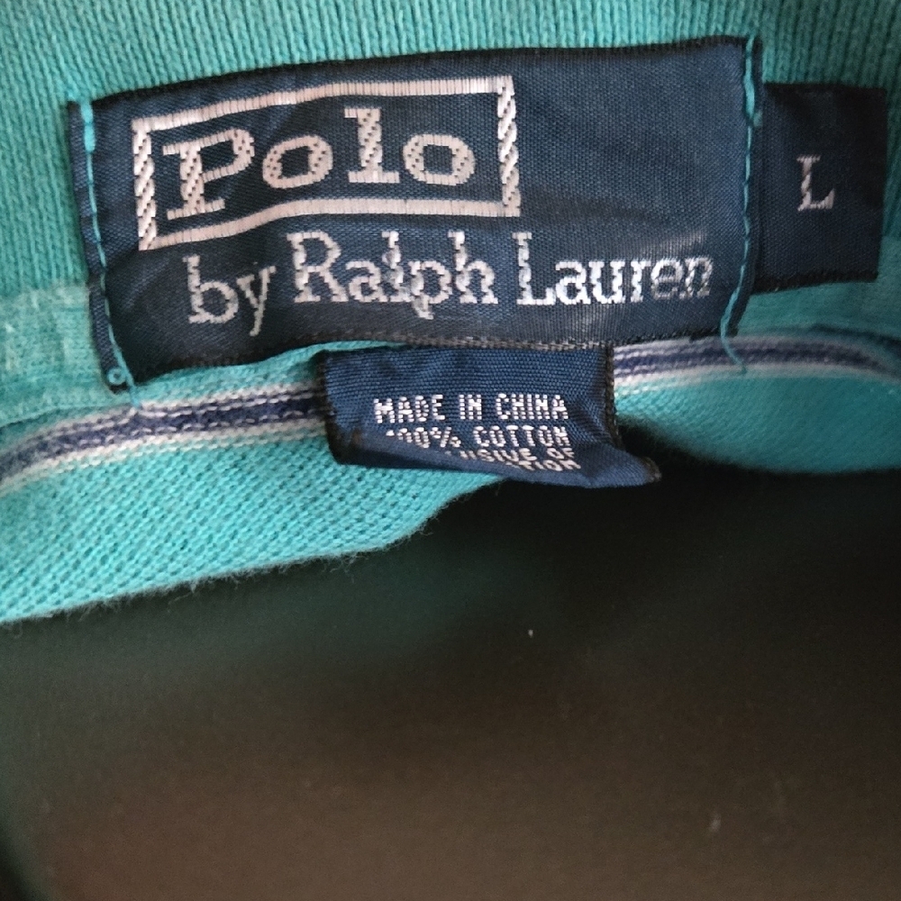 Ralph Lauren Blue and Green Polo Shirt with Horizontal Stripes - Picture 2 of 7